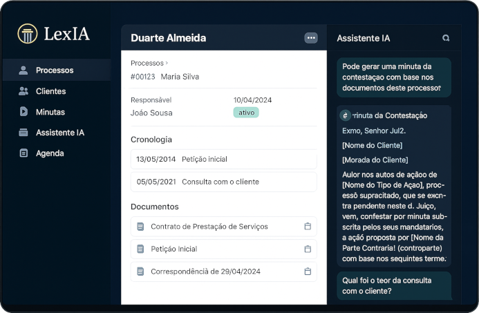 Mockup da plataforma LexIA